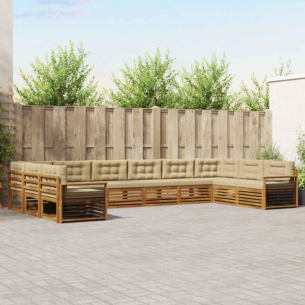 vidaXL S&uacute;pravy pohoviek 10 pcs Pr&iacute;rodn&aacute; a b&eacute;žov&aacute; Pevn&eacute; ak&aacute;ciov&eacute; drevo