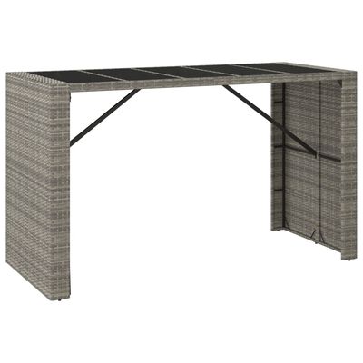 vidaXL Barový stôl so sklenenou doskou sivý 185x80x110 cm polyratan