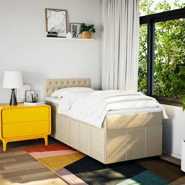 vidaXL Posteľn&yacute; r&aacute;m boxsping s matracom kr&eacute;mov&yacute; 90x200 cm l&aacute;tka