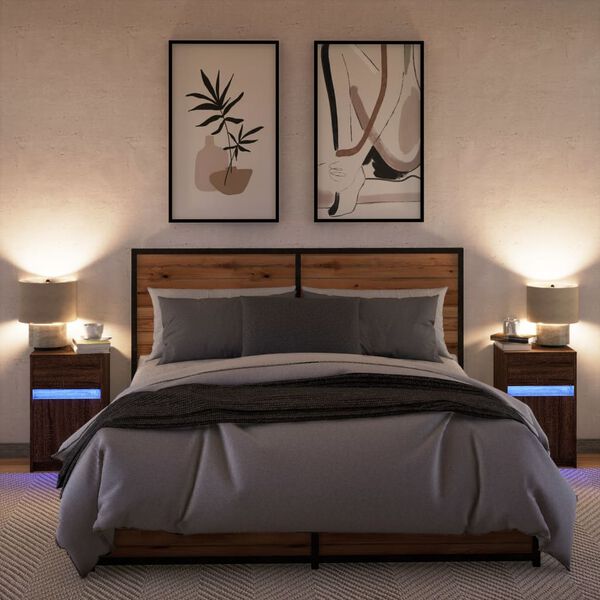 vidaXL Nočné stolíky s LED svetlami 2 ks hnedý dub kompozitné drevo