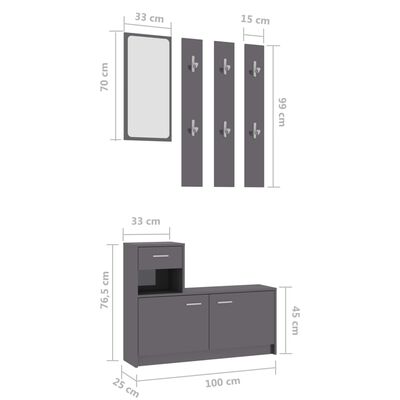vidaXL Nábytok do chodby, lesklý sivý 100x25x76,5 cm, kompozitné drevo