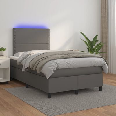 vidaXL Boxspring posteľ s matracom a LED, sivá 120x190 cm, umelá koža