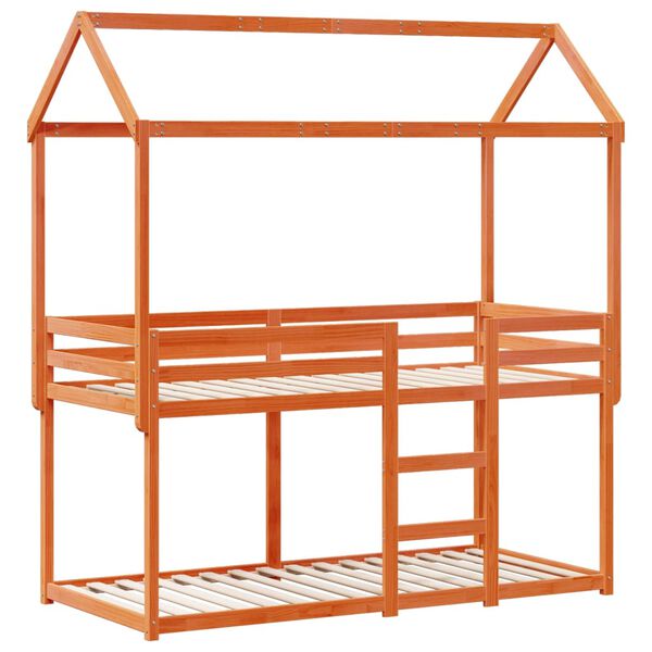 vidaXL Poschodová posteľ so strechou voskovohnedá 90x200 cm borovica