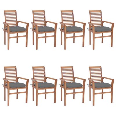 vidaXL Jedálenské stoličky 8 ks sivé sedáky tíkový masív