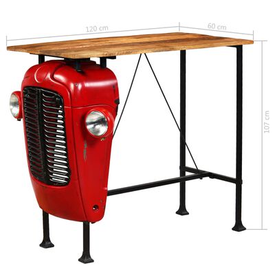 vidaXL Traktorový barový stôl mangovníkové drevo červený 60x120x107 cm