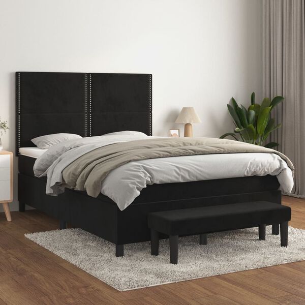 vidaXL Posteľn&yacute; r&aacute;m boxspring s matracom čierny 140x190 cm zamat