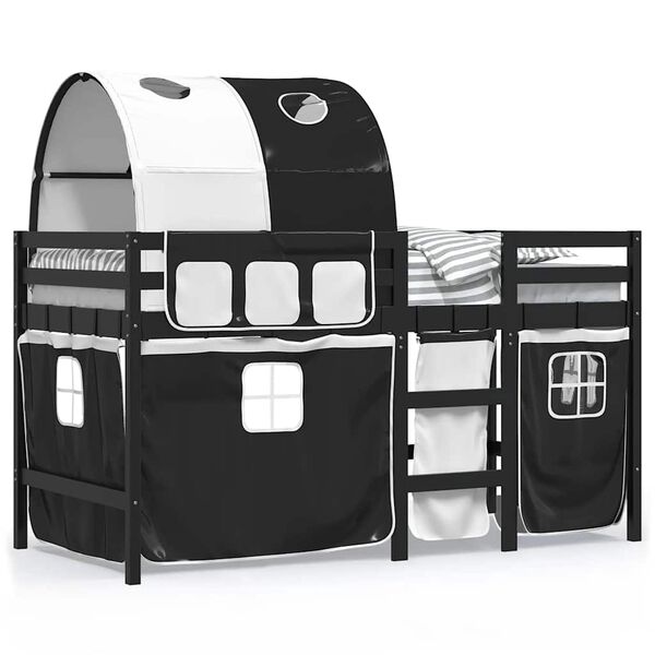 vidaXL Detsk&aacute; vyv&yacute;&scaron;en&aacute; posteľ tunel bielo-čierna 90x190 cm borovica