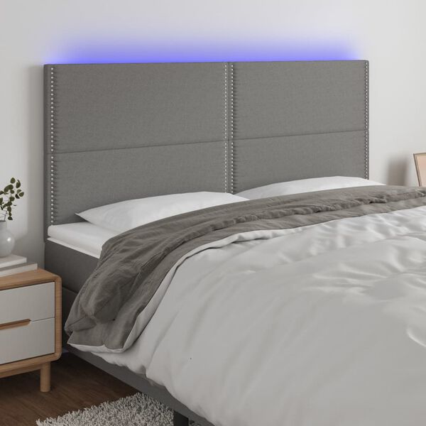vidaXL Čelo postele s LED tmavosiv&eacute; 200x5x118/128 cm l&aacute;tka