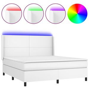 vidaXL Boxspring posteľ s matracom a LED biela 160x200 cm umel&aacute; koža