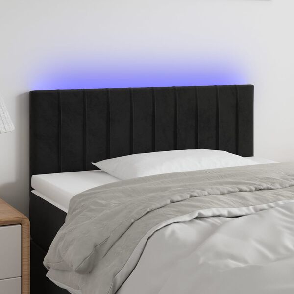 vidaXL Čelo postele s LED čierne 100x5x78/88 cm zamat