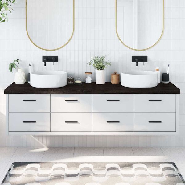 vidaXL Kúpeľňová doska tmavohnedá 200x50x(2-6) cm ošetrený masív