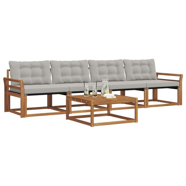 vidaXL Z&aacute;hradn&aacute; s&uacute;prava gaučov s vank&uacute;&scaron;om 5 pcs Pr&iacute;rodn&aacute; a svetlosiv&aacute;