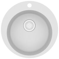 vidaXL Granitový kuchynský drez s jednou vaničkou okrúhly biely