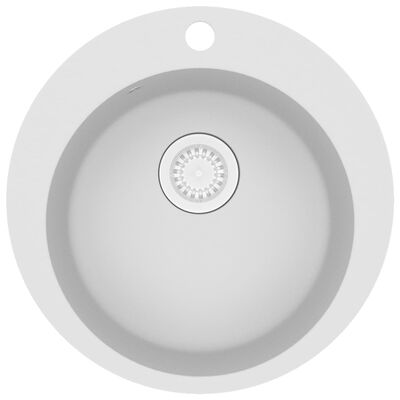 vidaXL Granitový kuchynský drez s jednou vaničkou okrúhly biely