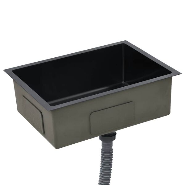 vidaXL Ručne vyrobený kuchynský drez, čierny, nehrdzavejúca oceľ