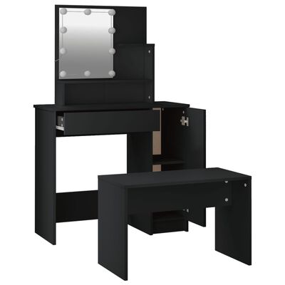 vidaXL Súprava toaletného stolíka s LED čierna spracované drevo