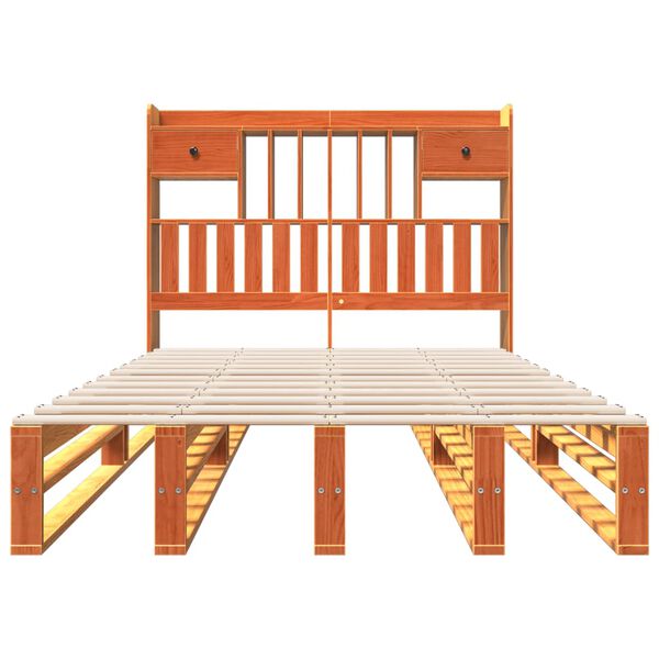 vidaXL Posteľ s knižnicou bez matraca voskov&aacute; 135x190cm borovica