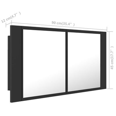 vidaXL LED kúpeľňová zrkadlová skrinka sivá 90x12x45 cm akryl