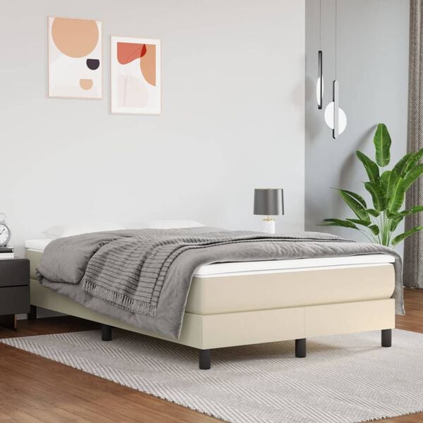 vidaXL Boxspring posteľ s matracom kr&eacute;mov&aacute; 120x200 cm umel&aacute; koža