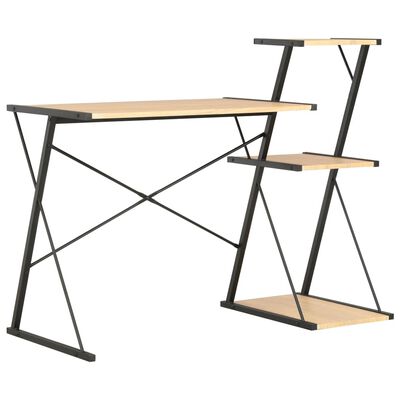 vidaXL Stôl s poličkami, čierna a dubová farba 116x50x93 cm