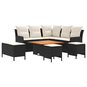 vidaXL Sady n&aacute;bytku s vank&uacute;&scaron;om 7 pcs Čierna a kr&eacute;mov&aacute; PE ratan