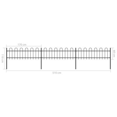 vidaXL Záhradný plot s oblúkovým zakončením, oceľ 5,1x0,6 m, čierny