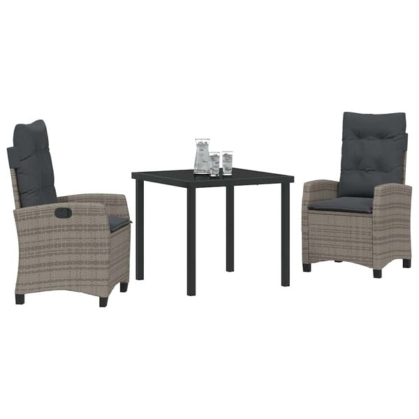 vidaXL Z&aacute;hradn&yacute; jed&aacute;lensk&yacute; set s vank&uacute;&scaron;om 3 pcs Siv&aacute; polyratan