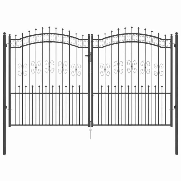 vidaXL Plotová brána s vrchnou časťou, čierna 305x175 cm, práškovo lakovaná oceľ