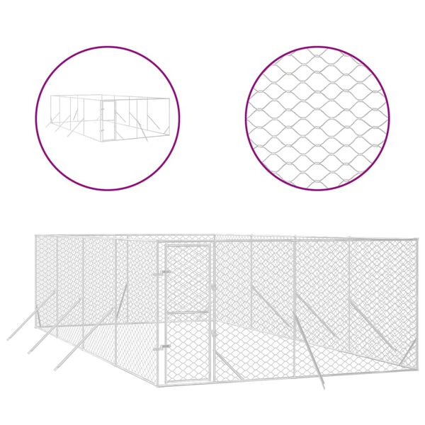 vidaXL Vonkaj&scaron;&iacute; koterec pre psov strieborn&yacute; 4x8x2 m pozinkovan&aacute; oceľ