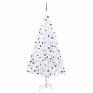 vidaXL Osvetlen&yacute; umel&yacute; vianočn&yacute; stromček s guľami, biely 210 cm, PVC