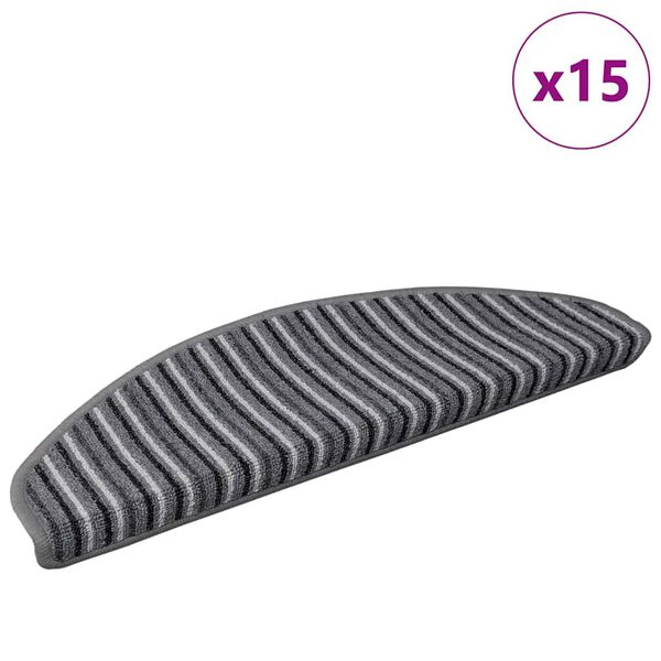 vidaXL Samolepiace schodov&eacute; rohože 15 pcs Siv&aacute; 65 x 21 x 4 cm