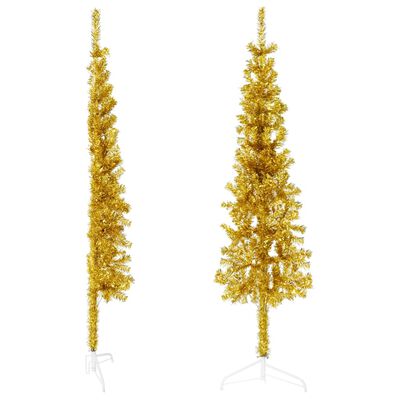 vidaXL Umelý vianočný polovičný stromček s podstavcom zlatý 150 cm
