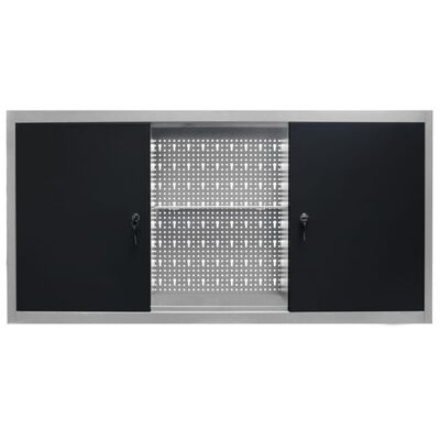 vidaXL Nástenná skrinka na náradie sivo-čierna kovová priemyselný štýl
