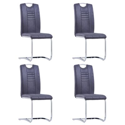vidaXL Jedálenské stoličky, perová kostra 4 ks, sivé, umelý semiš