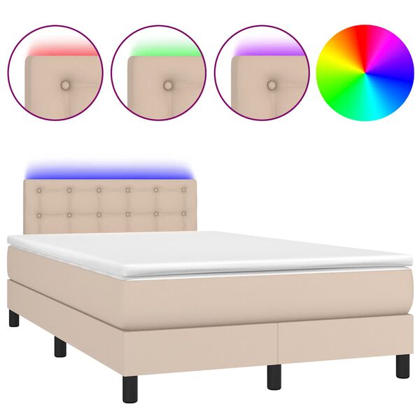 vidaXL Boxspring posteľ+matrac a LED, kapuč&iacute;nov&aacute; 120x190cm, umel&aacute; koža