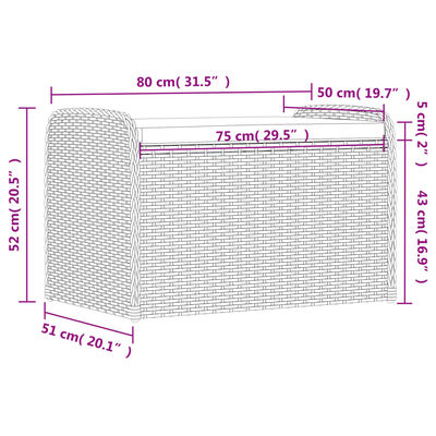 vidaXL Úložná lavička s vankúšom sivá 80x51x52 cm polyratan