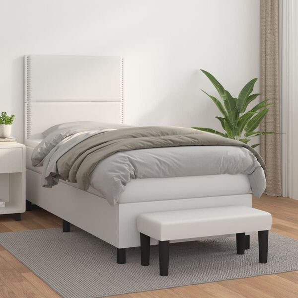 vidaXL Boxspring posteľ s matracom biela 90x190 cm umel&aacute; koža