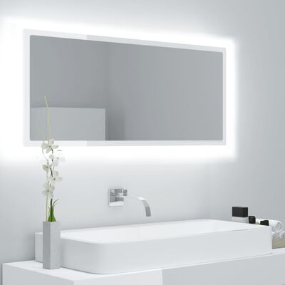 vidaXL LED kúpeľňové zrkadlo lesklé biele 100x8,5x37 cm akryl