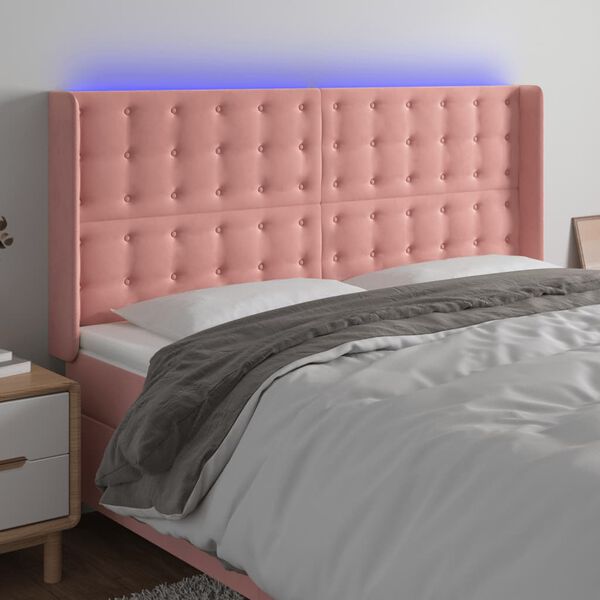 vidaXL Čelo postele s LED ružov&eacute; 163x16x118/128 cm zamat