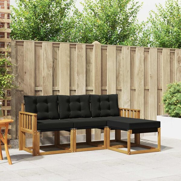 vidaXL Z&aacute;hradn&aacute; s&uacute;prava gaučov s vank&uacute;&scaron;om 4 pcs Pr&iacute;rodn&aacute; a čierna