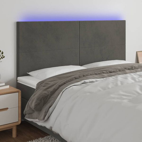 vidaXL Čelo postele s LED tmavosiv&eacute; 180x5x118/128 cm zamat