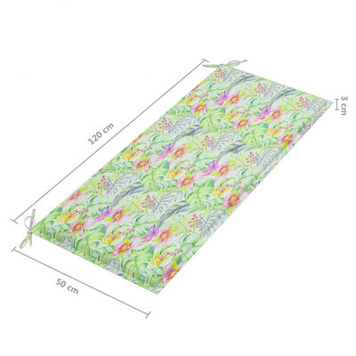 vidaXL Záhradná lavička+podložka, vzor s listami 120 cm, tíkový masív