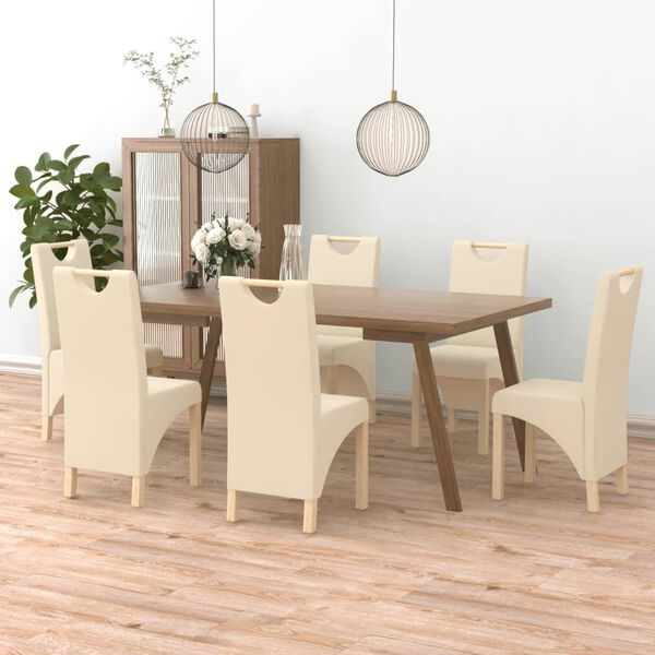 vidaXL Jed&aacute;lensk&eacute; stoličky 6 ks, kr&eacute;mov&eacute;, umel&aacute; koža