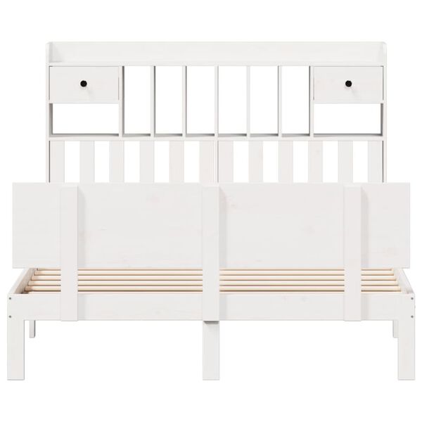 vidaXL Posteľ s knižnicou bez matraca biela 140x190cm borovicový masív