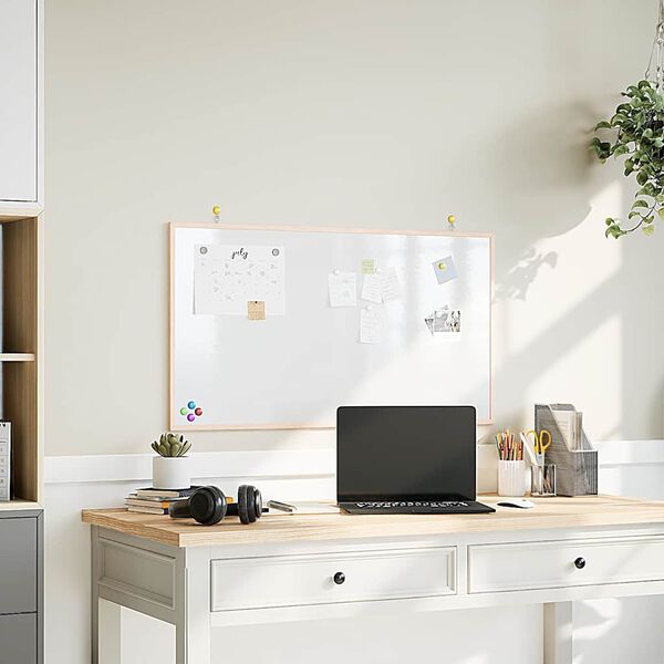 vidaXL Magnetick&aacute; biela tabuľa s r&aacute;mom z mas&iacute;vneho borovicov&eacute;ho dreva 100 x 55 cm