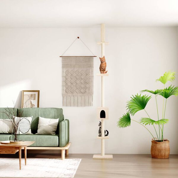vidaXL Strom pre mačky od podlahy po strop kr&eacute;mov&yacute; 250,5-276,5 cm