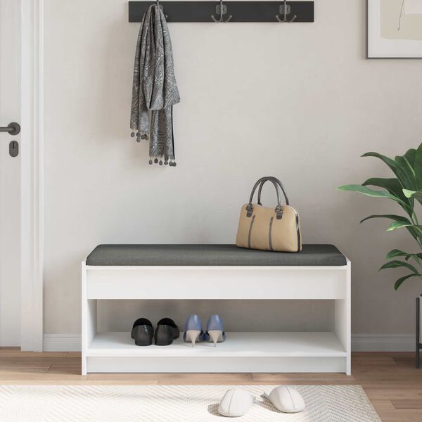 vidaXL Predsieňov&aacute; lavica s vank&uacute;&scaron;om s poličkou Biely 103 x 38 x 45 cm