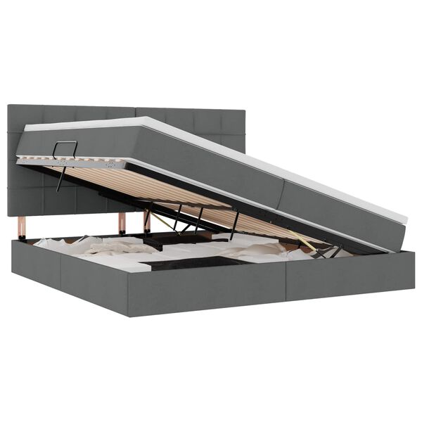 vidaXL Postel s &uacute;ložn&yacute;m prostorem a LED svetlom Tmavo &scaron;ed&aacute; Polyester
