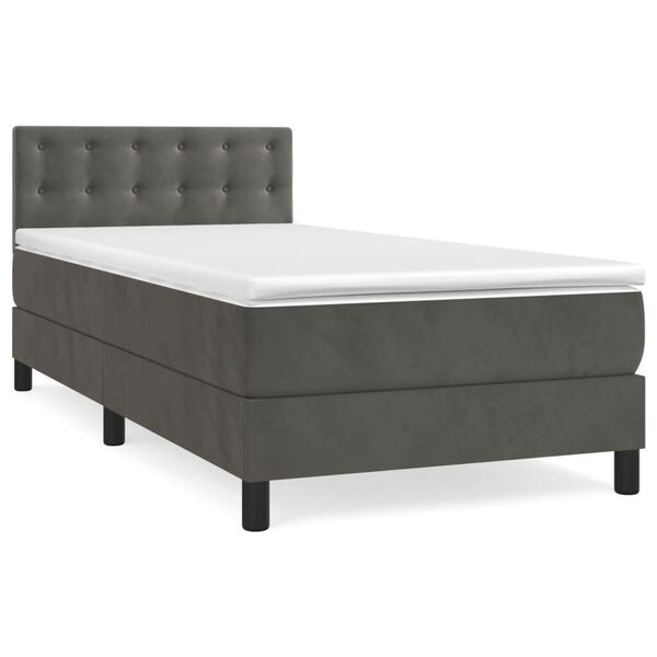 vidaXL Posteľn&yacute; r&aacute;m boxspring s matracom tmavosiv&yacute; 90x200 cm zamat