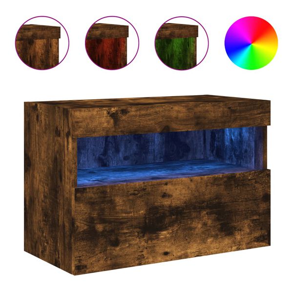 vidaXL TV nástenná skrinka s LED svetlami dymový dub 60x30x40 cm